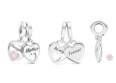 Strieborné 925 prívesky Srdce Matka a dcéra - dvojité srdce, prívesok 2v1 pre náramok rodina