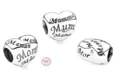 Striebro 925 Srdce mama - symbol materstva a rodinnej lásky, korálik na náramok rodina