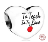 Strieborný náramok 925 Teacher - Teach with Love, Heart Bead on Love Bracelet