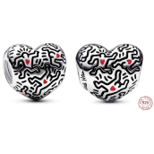 Šarm Sterling Silver 925 Keith Haring Heart Art Lines and People Bead Bracelet Symbol