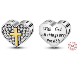 Šarm Striebro 925 Náboženské prívesky Srdce, kríž, Boh možností, korálik na náramok