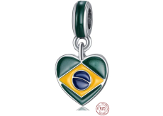 Strieborný prívesok 925 Brazílska vlajka - srdce, kávové zrnko, cestovný náramok