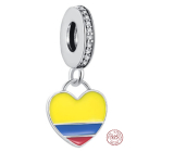Striebro 925 Kolumbijská vlajka - srdce, cestovný náramok prívesok