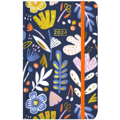 Albi Diary 2024 vreckový diár s gumičkou Maľované rastliny 9,3 x 15 x 1,3 cm
