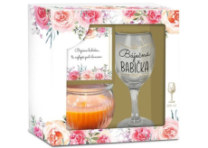 Albi Wonderful Grandma pohár na víno 220 ml + vonná sviečka + venovanie, darčeková sada