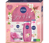 Nivea Joy of Life Rose Touch textilná maska na tvár 1 ks + Joy of Life sprchový gél 250 ml + Joy of Life telové mlieko 250 ml, kozmetická sada pre ženy