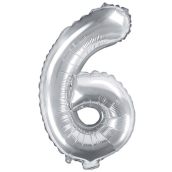 Ditipo Nafukovací fóliový balónik číslo 6 strieborný 35 cm 1 kus