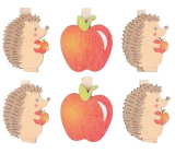 Drevený ježko a jablká na kolíku 4 cm 6 kusov
