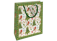 Nekupto Darčeková papierová taška 23 x 18 x 10 cm Vianočné stromčeky s darčekmi