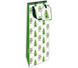 Nekupto Darčeková papierová taška na fľašu luxusná 13 x 33 cm vianočné stromčeky