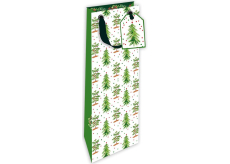 Nekupto Darčeková papierová taška na fľašu luxusná 13 x 33 cm vianočné stromčeky