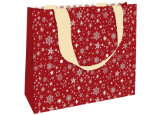 Nekupto Papierová darčeková taška s reliéfom 23 x 18 cm Vianočné hviezdy červená