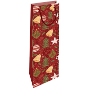 Nekupto Darčeková papierová taška na fľašu 33 x 10 x 9 cm Vianočné stromčeky červená