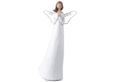 Anjel v bielych šatách a kovovými krídlami polyresin 130 x 250 mm
