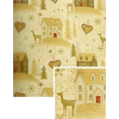 Nekupto Vianočný baliaci papier na darčeky 70 x 150 cm Biely, zlaté stromčeky a domčeky