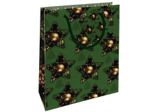 Nekupto Darčeková papierová taška 23 x 18 x 10 cm Vianočná zelená, hviezdy