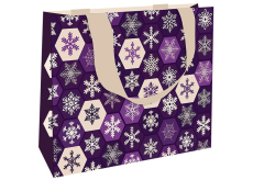 Nekupto Papierová darčeková taška s reliéfom 23 x 18 cm Vianočné snehové vločky, fialová
