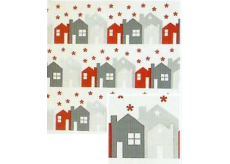 Nekupto Vianočný baliaci papier na darčeky 70 x 200 cm Biely, červeno-šedý domčeky