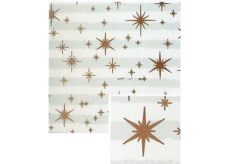 Nekupto Vianočný baliaci papier na darčeky 70 x 200 cm Biele a svetlomodré pruhy, medené hviezdy