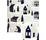 Nekupto Vianočný baliaci papier na darčeky 70 x 500 cm Svetlo modro-šedý, domčeky, stromčeky