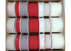 Ditipo Vianočná textilná stuha Nordic juta béžová s bielymi ornamentmi 2 m x 25 mm
