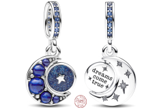 Prívesok na náramok zo striebra 925 Polmesiac s kráľovskou modrou, hviezdnou modrou a svetlomodrým kryštálom, vesmírny prívesok