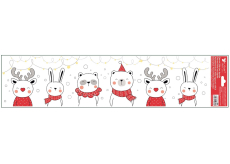 Okenná fólia Vianočná farebná s trblietkami Medveď a zajac 64 x 15 cm