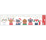 Okenná fólia Vianočná farebná s trblietkami Rôzne zvieratá 64 x 15 cm