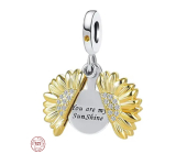 Prívesok zo striebra 925 Kvitnúca slnečnica pozlátená s nápisom - You are my sunshine, otvárací náramok prívesok láska