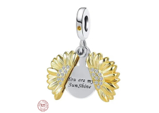 Prívesok zo striebra 925 Kvitnúca slnečnica pozlátená s nápisom - You are my sunshine, otvárací náramok prívesok láska