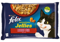 Felix Sensations Jellies Multipack hovädzie a kuracie mäso v ochutenom želé, kompletné krmivo pre dospelé mačky 4 x 85 g