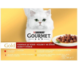 Gourmet Gold Multipack hovädzie, morčacie, kačacie, kuracie, pečeň, losos konzerva pre dospelé mačky 12 x 85 g