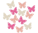 Drevené motýle béžovo-oranžovo-ružové 4 cm 12 kusov