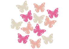 Drevené motýle béžovo-oranžovo-ružové 4 cm 12 kusov
