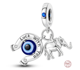 Strieborný prívesok 925 Podkova, modré oko, slon, šťastný náramok