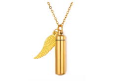 Pamätný prívesok urna, anjelské krídla zlatá vodotesná, nerezová oceľ 9 x 37 mm
