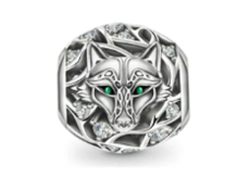 Prívesok Strieborný 925 vlk, zelené oči, korálik na náramku zviera