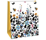Ditipo Darčeková papierová taška 18 x 22,7 x 10 cm Glitre - biele čierne a farebné motýle a kvety