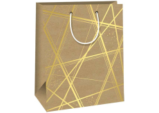 Ditipo Darčeková papierová taška 26,4 x 32,7 x 13,6 cm Kraft - prírodné zlaté línie rovné