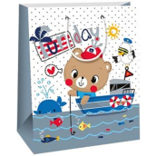 Ditipo Papierová darčeková taška 26,4 x 13,6 x 32,7 cm pre deti - medvedík v loďke
