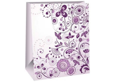 Ditipo Papierová darčeková taška 26,4 x 13,6 x 32,7 cm Svetlo fialová s kvetmi a ornamentmi