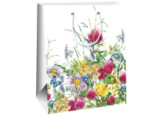 Ditipo Papierová darčeková taška 26,4 x 13,6 x 32,7 cm Biele lúčne kvety