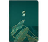 Albi Týždenný diár 18 mesiacov 2024 - 2025 Zelený, zlaté listy 12,5 cm x 17 cm x 1,3 cm