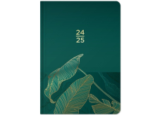 Albi Týždenný diár 18 mesiacov 2024 - 2025 Zelený, zlaté listy 12,5 cm x 17 cm x 1,3 cm