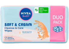 Nivea Baby Soft & Cream vlhčené čistiace obrúsky 2 x 57 ks, duopack