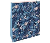 Nekupto Darčeková papierová taška 32,5 x 26 x 13 cm Kvetinový vzor modrá