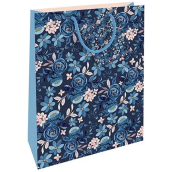 Nekupto Darčeková papierová taška 32,5 x 26 x 13 cm Kvetinový vzor modrá