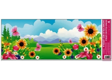 Okenné fólie bez lepidla krajinka s ružovým motýľom 60 x 22, 5 cm 1 kus