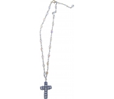Strieborný náhrdelník s modrými kryštálmi a príveskom kríža 40 cm