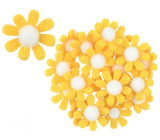 Kvety z filcu s Lepik žlté dekorácie 3,5 cm v krabičke 18 kusov